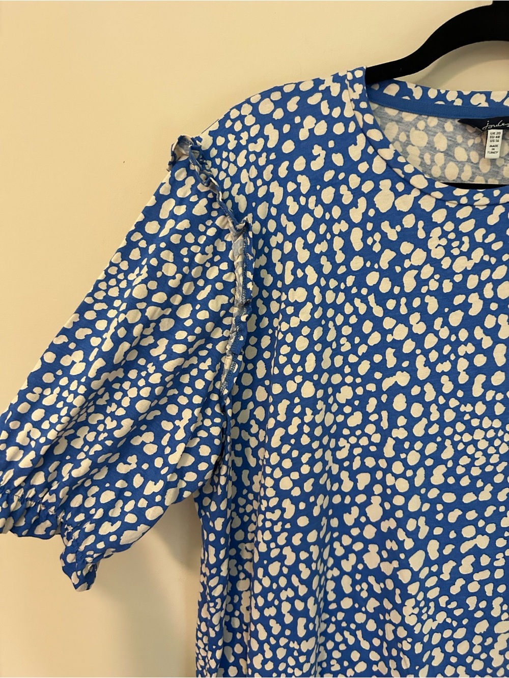Joules Blue White Speckled Puff-Sleeve Blouse Size 16 - Picture 3 of 9